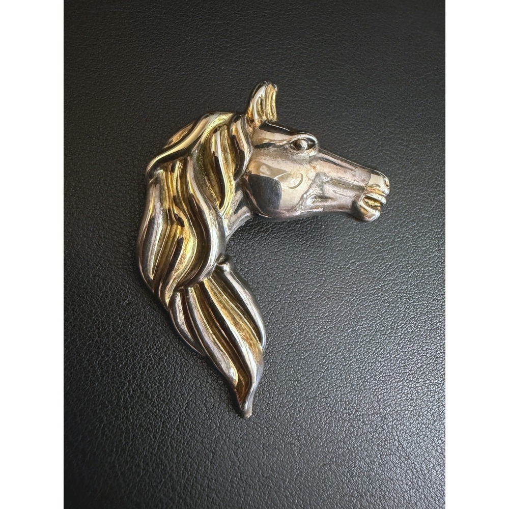 Vintage Horse Head Brooch Pendant Silver Tone Equestrian Western